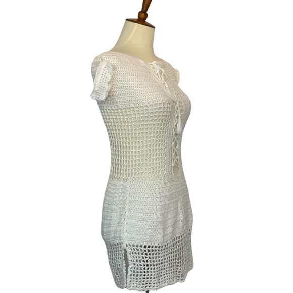 Boho Crochet Lace Up Beach Dress Bikini Coverup - Picture 10 of 14